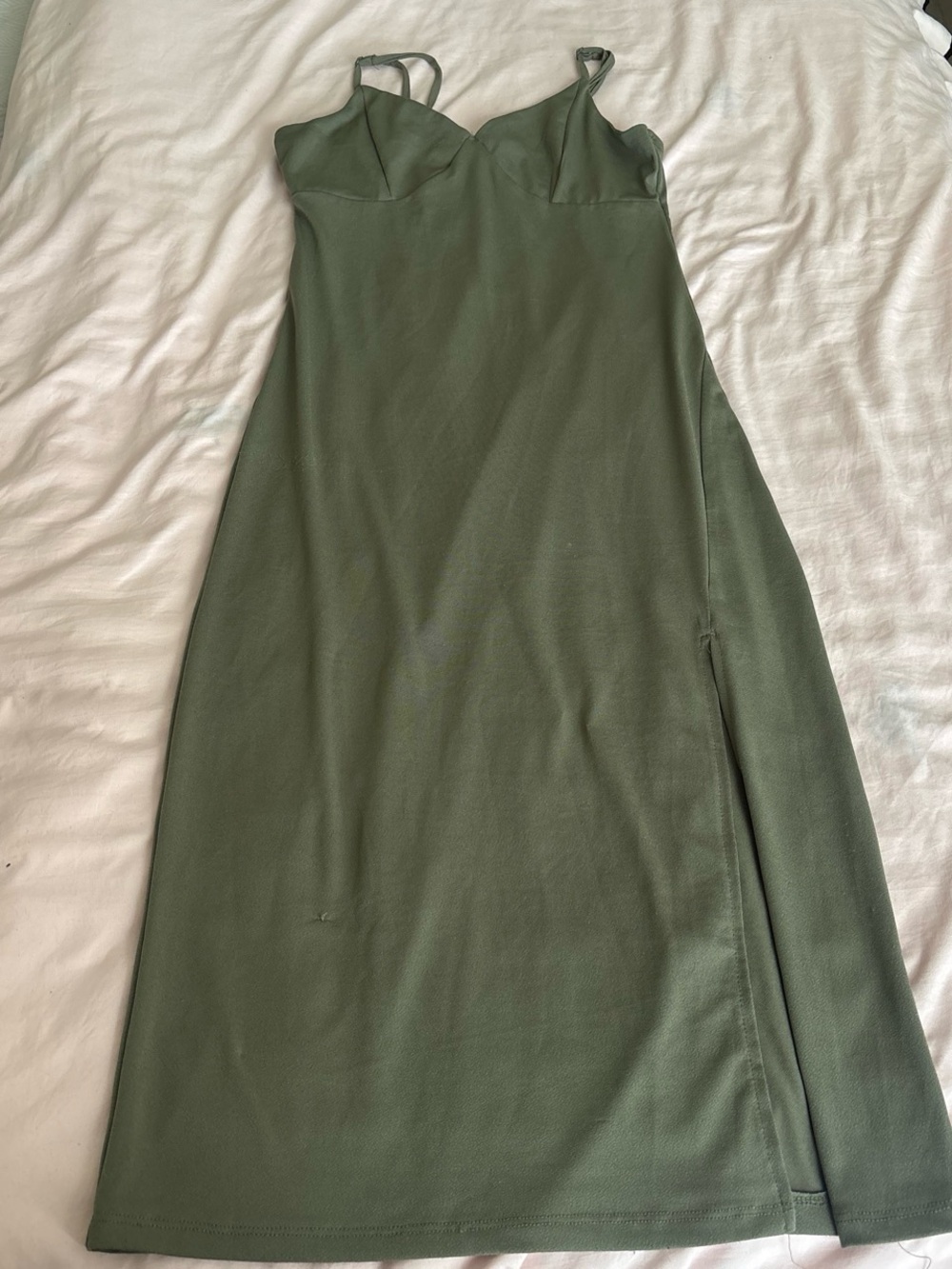 Olive Green Slip Dress with Side Slit